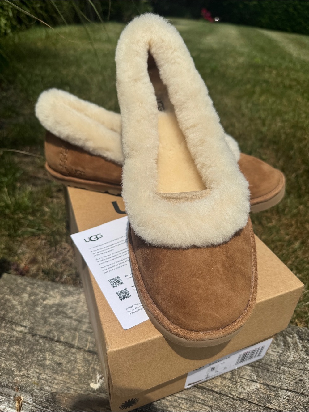 UGG Chestnut Suede Shearling Zora Ballet Flat  - Chestnut & Cream 8M
